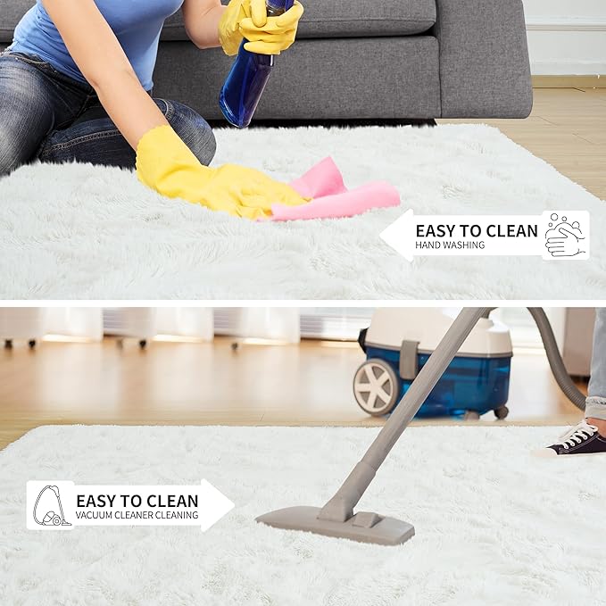 Tepook Area Rugs 10x14 for Living Room, Super Soft Fluffy Rugs for Bedroom, Modern Shaggy Rug Fuzzy Carpets for Kids, Plush Indoor Nursery Home Decor Rug with Non-Slip Bottom, Cream White