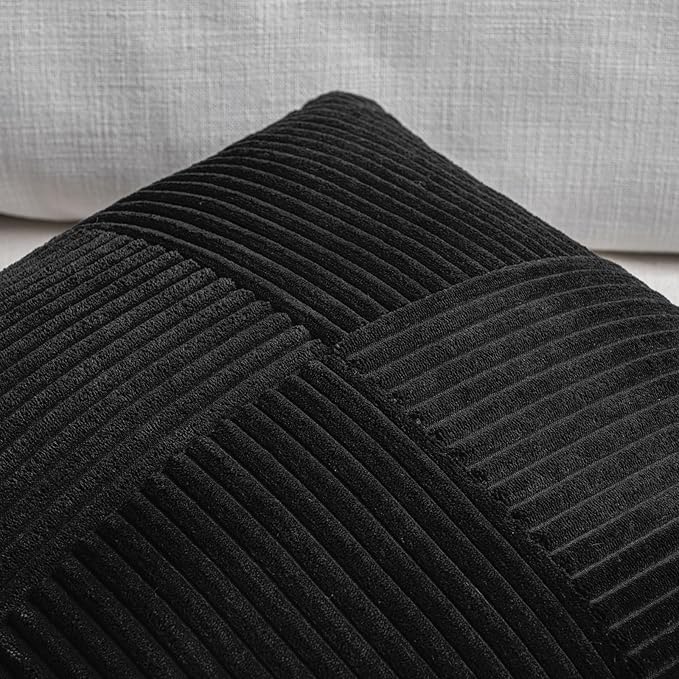 Fancy Homi 2 Packs Black Decorative Throw Pillow Covers 18x18 Inch for Living Room Couch Bed Sofa, Rustic Farmhouse Boho Home Decor, Soft Corss Corduroy Patchwork Textured Square Cushion Case 45x45 cm