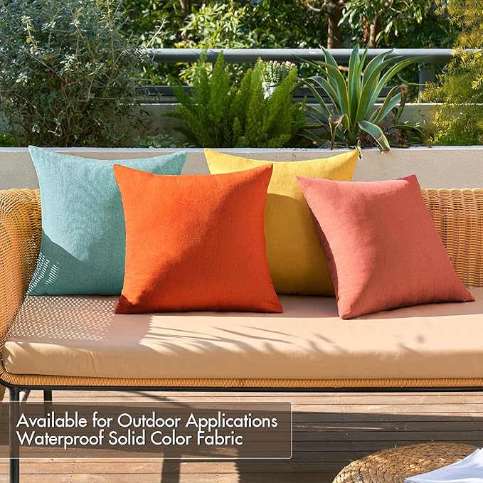 MIULEE Pack of 4 Decorative Outdoor Throw Pillow Covers Linen Waterproof Pillow Covers Farmhouse Cushion Cases for Patio Garden Tent Balcony Couch Sofa 16x16 inch Orange Teal
