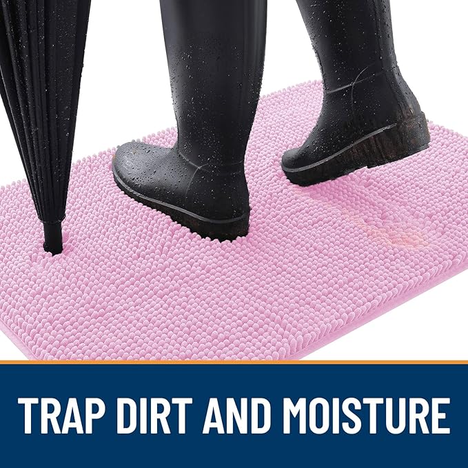 OLANLY Dog Door Mat for Muddy Paws 54x24, Absorbs Moisture and Dirt, Absorbent Non-Slip Washable Doormat, Quick Dry Chenille Mud Mat for Dogs, Entry Indoor Entryway Carpet for Inside Floor, Pink