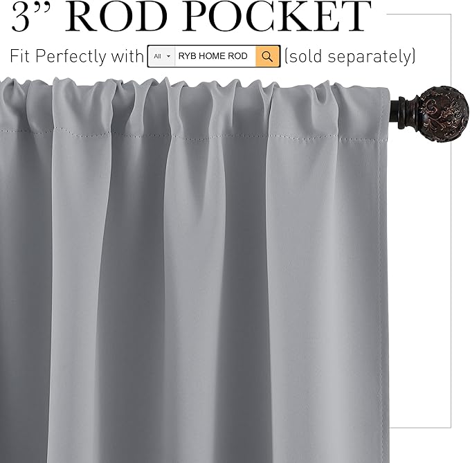 RYB HOME Cafe Blackout Curtains 24 inch Length, RV Curtains for Camper Windows, Mini Short Small Insulating Light UV Blocking Privacy Half Window Tiers, Width 29 by Length 24, Silver Grey, 2 Panels