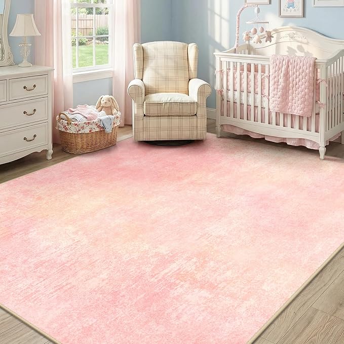 Washable Area Rugs 6'x9' Non-Slip Modern Abstract Soft for Living Room Entryway Bedroom Nursery, Print Pattern, Light Pink