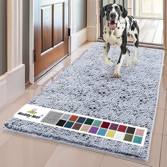 Muddy Mat® | Super Absorbent Door Mat Indoor, Microfiber Quick Dry Chenille Entryway Rug, Non-Slip Front Door Mat, Indoor Mats for Entryway, Machine Washable Pet Rug, Baby Blue XL 36"X60"