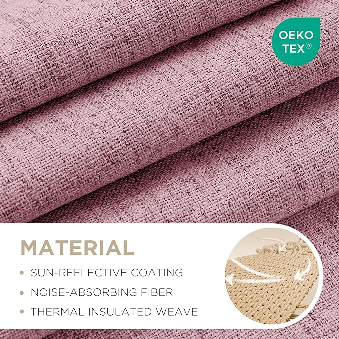 Joydeco Blackout Curtains for Bedroom - 100% Light Blocking 2 Panels Set Pink Drapes 42" W x 84" L, Thermal Insulated Room Darkening Curtains, Linen Textured for Living Room, Rod Pocket & Back Tabs