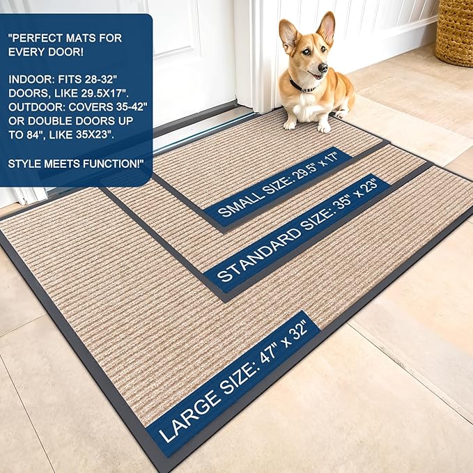 OLANLY Front Door Mat Indoor Outdoor Entrance, 2-Pack 71 x 23 Inch, Waterproof Heavy Duty Doormat, Fade Resistant, Low Profile, Easy Clean Patio Porch Welcome Floor Mats for Entry, Beige