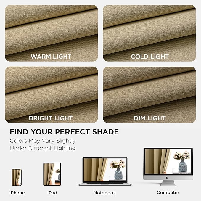 Joydeco Blackout Curtains 72 Inch Length 2 Panels Set, Thermal Insulated Long Curtains& Drapes 2 Burg, Room Darkening Grommet Drapes for Living Room Bedroom Window (W52 x L72 Inch, Beige)