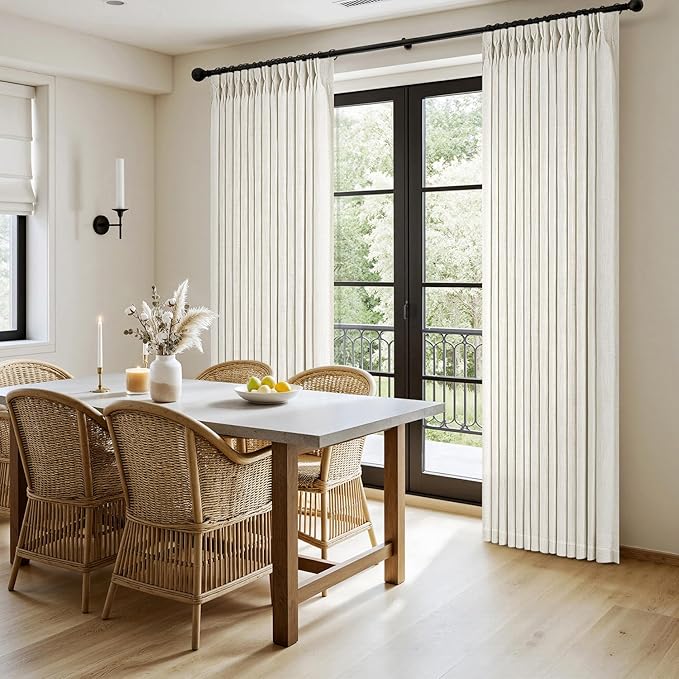 MIULEE Pinch Pleated Thick Linen Curtains 90 Inches Long 2 Panels for Living Room Bedroom, Linen Texture Memory Trained Drapes Pinch Pleat Light Filtering Neutral Ivory Cream Farmhouse Window Curtains