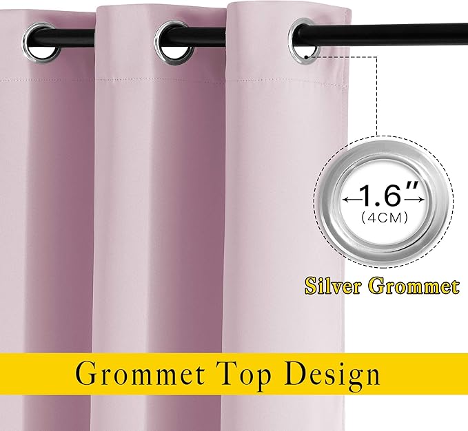 NICETOWN Room Darkening 102 inch Curtains for Living Room, Grommet Thermal Curtains Room Darkening Window Treatments Sound Reducing for Bedroom, Baby Pink, 2 Panels, W52 x L102