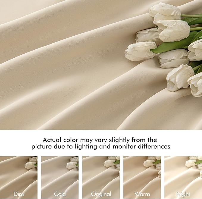 MIULEE Back Tab Cream Beige Curtains 102 Inch Long 2 Panels Set for Living Room Bedroom, Ivory Rod Pocket/Pinch Pleated Light Blocking Thermal Insulated Room Darkening Floor to Ceiling Blackout Drapes