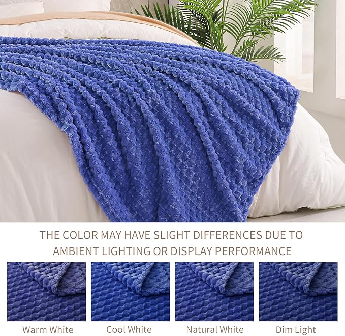 Exclusivo Mezcla Fleece Throw Blanket for Couch, Extra Large Fuzzy Cobalt Blue Bed Blankets, Soft Cozy Plush Sofa Throws for All Seasons, 50x70 Inches