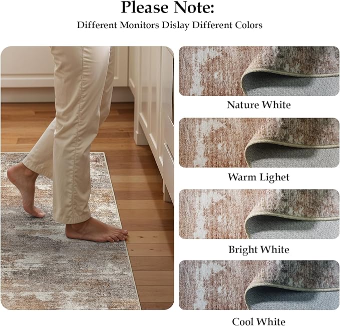3x6 Washable Kitchen Runner Rug: Modern Abstract Runners for Hallway Soft Non Slip Rugs with Rubber Backing Low Pile Thin Floor Carpet for Entryway Bedroom Bathroom Bedside Indoor(Brown/Brick,3x6)