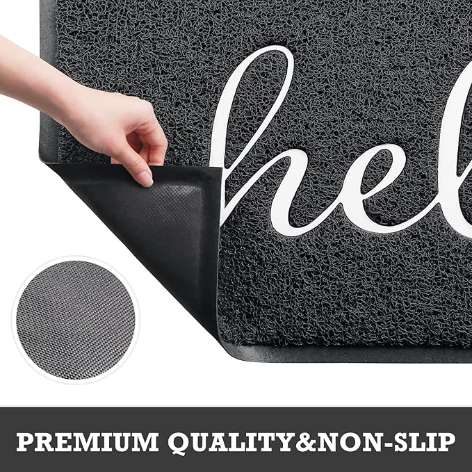 CozyBounty Door Mat Hello Mats Outdoor Indoor Non-Slip Doormat for Entryway Low-Profile Floor Mat for Yard, Garage, High Traffic Areas (30"x17.5", Black)