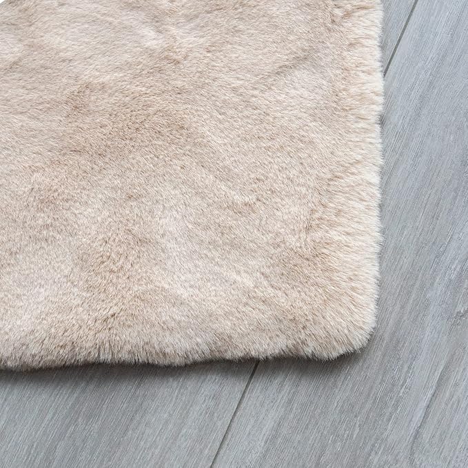 ORINOVA Beige Plush Faux Rabbit Shaggy Fur Rug for Living Room Large Fluffy Washable Runner Area Rugs for Bedroom 2x8 Runner Nursery Rug