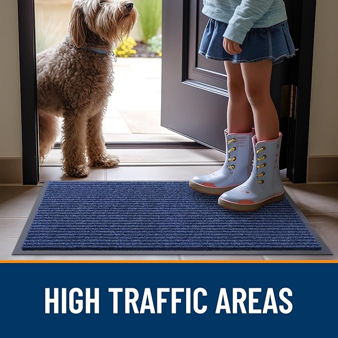 OLANLY Front Door Mat Indoor Outdoor Entrance, 2-Pack 59 x 23 Inch, Waterproof Heavy Duty Doormat, Fade Resistant, Low Profile, Easy Clean Patio Porch Welcome Floor Mats for Entry, Blue
