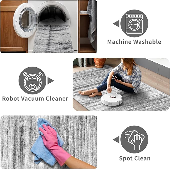 3x15 Washable Runner Rug for Hallway: Extra Long Runners for Entryway Living Room Dining Room - Stain and Water Resistant Rugs with Non-Slip Backing - Soft Low-Pile Carpet Grey