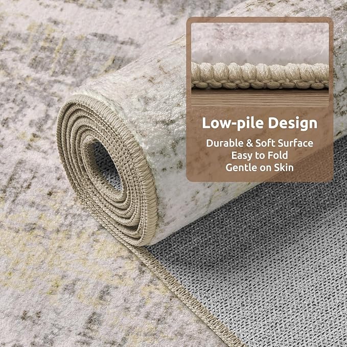 AMOAMI 2 x 10 Hallway Runner Rug Non Slip Super Soft Long Runner Rugs Machine Washable Low Pile Modern Abstract Runners for Hallways for Bedroom Laundry Room Kitchen, Beige