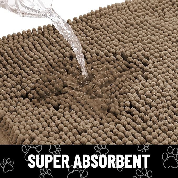 Smiry Dog Door Mat for Muddy Paws, Absorbent Dirt Trapper Non Slip Quick Dry Washable Chenille Mat for Mud Dogs, Entry Rug for Indoor and Outdoor (48x30 Inches, Camel and Black)