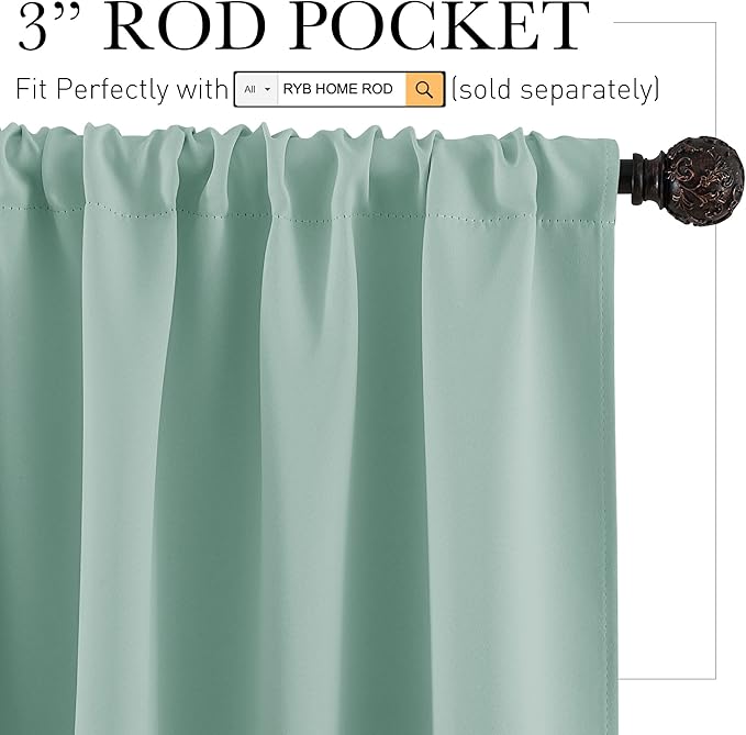 RYB HOME 54 inch Blackout Curtains for Living Room, Rod Pocket Thermal Insulated Small Window Drapes Room Darkening Shades for Bedroom Studio Dorm, W 42 x L 54 inch, Set of 2 Panels, Aqua