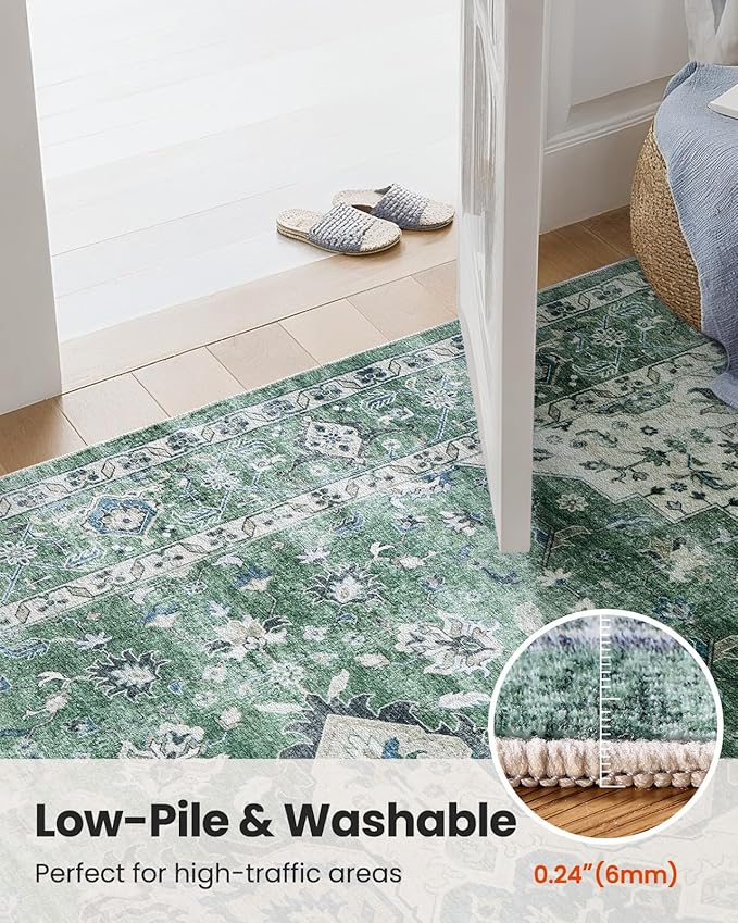 AMADA HOMEFURNISHING 2x4 Washable Area Rug, Low-Profile Entryway Rug with Non-Slip Backing & Durable Edge Binding, Vintage Rug Pattern, Small Rugs for Entryway, Kitchen & Living Room