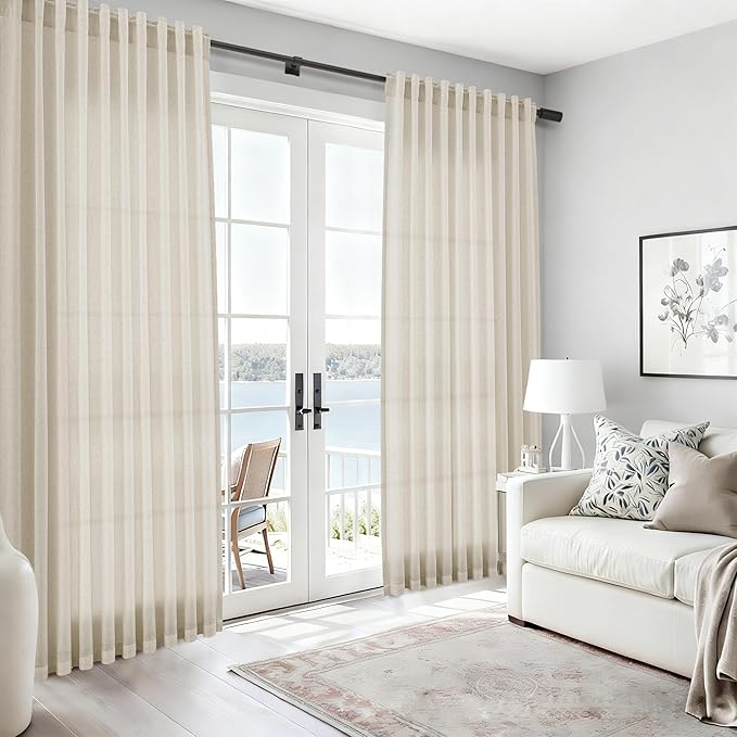 Nanspring Vanilla Linen Curtains 120 Inches Long for Living Room Light Filtering Semi Sheer Curtain Back Tab Modern Farmhouse Decor Floor to Ceiling High Window for Bedroom 52x120, 2 Panels