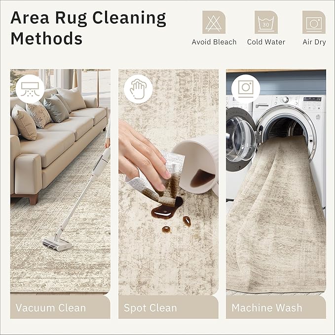 2x4 Washable Rugs for Kitchen, Floor, Entryway, Powder Room Small Area Rug Non-Slip Vintage Low Pile Throw Door Mat Beige