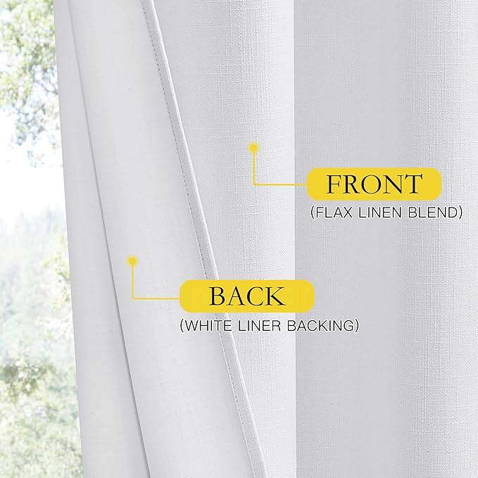 NICETOWN 100% Absolutely Blackout Linen Curtains with Thermal Insulated White Liner, White, 42 inches Wide, 84 inches Length Energy Saving Curtains for Living Room 2 Panels Set, Vertical Blinds