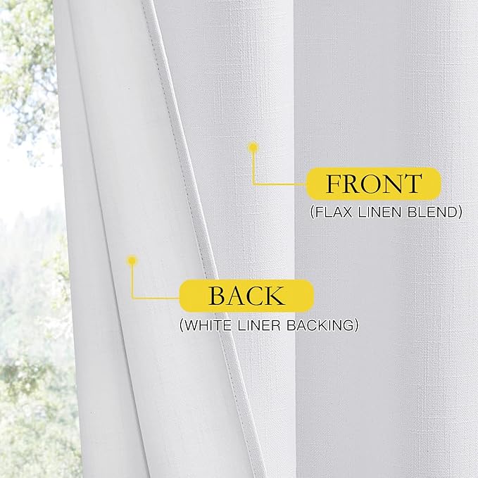 NICETOWN 100% Absolutely Blackout Linen Curtains with Thermal Insulated White Liner, White, 52 inches Wide, 48 inches Length Energy Saving Curtains for Cupboard 2 Panels Set, Vertical Blinds
