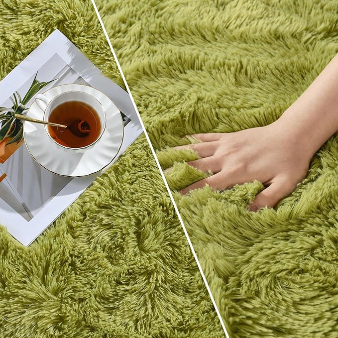 Deerhoo Large Shag Area Rugs 5 x 8, Plush Fuzzy Rugs for Living Room, Ultra Soft Fluffy Furry Rug for Bedroom, Indoor Carpet Nursery Rugs for Kids Room Home Decor, Green