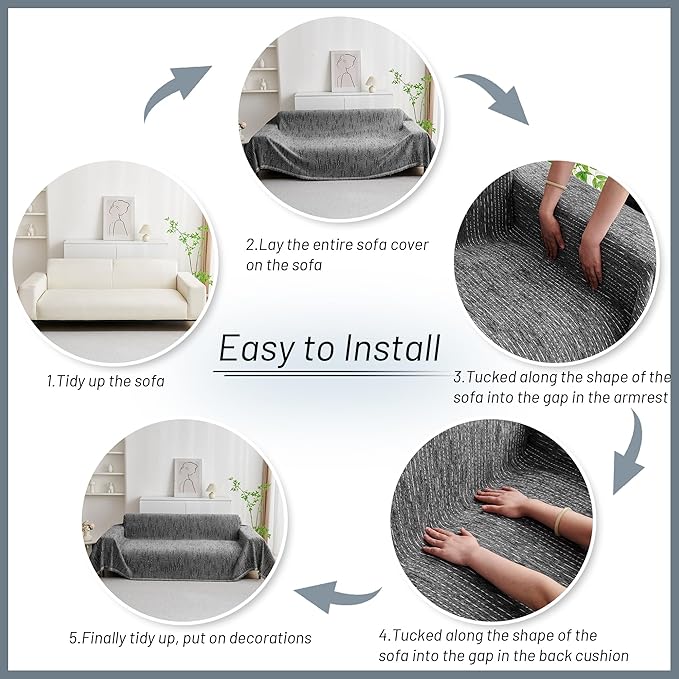 MYSKY HOME Couch Covers for Sofa, Dog Couch Cover Protector, Dark Grey Lines Sofa Covers for Sectional L Shape, Pets Couch Throw Cover Washable Durable Large Couch Cover for Dogs, Cats, 71"X134"