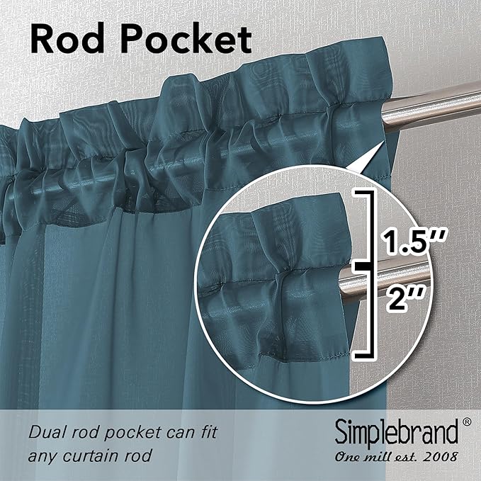 Simplebrand Dusty Blue Sheer Curtains 63 Inch Length 2 Panels, Rod Pocket Solid Color Window Sheer Curtain Panels, Elegant Curtains & Drapes for Living Room, Bedroom 2 Panels (42" W x 63" L)