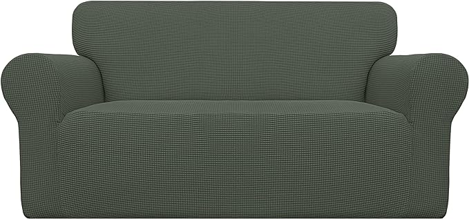 Easy-Going Stretch Oversized Loveseat Slipcover 1-Piece Sofa Cover Furniture Protector Couch Soft with Elastic Bottom for Kids Polyester Spandex Jacquard Fabric Small Checks Olive Green