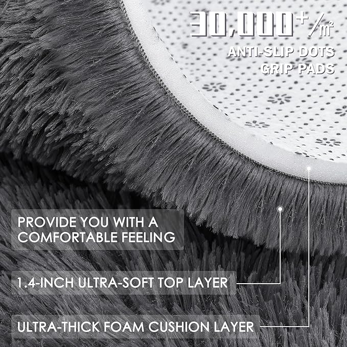 OLANLY 6x7 Area Rugs for Living Room Bedroom, Machine Washable Soft Fluffy Shaggy Bedside Rug, Indoor Floor Carpet for Kids Girls and Boys, Dorms, Nursery Rooms, Home Decor Aesthetic, Grey