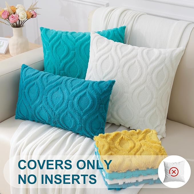 decorUhome Summer Throw Pillow Covers 26x26 Inch Set of 2, Soft Plush Faux Wool Teal Solid Couch Pillow Covers, Accent Euro Sham Farmhouse Neutral Square Pillow Cases for Sofa Bed Living Room