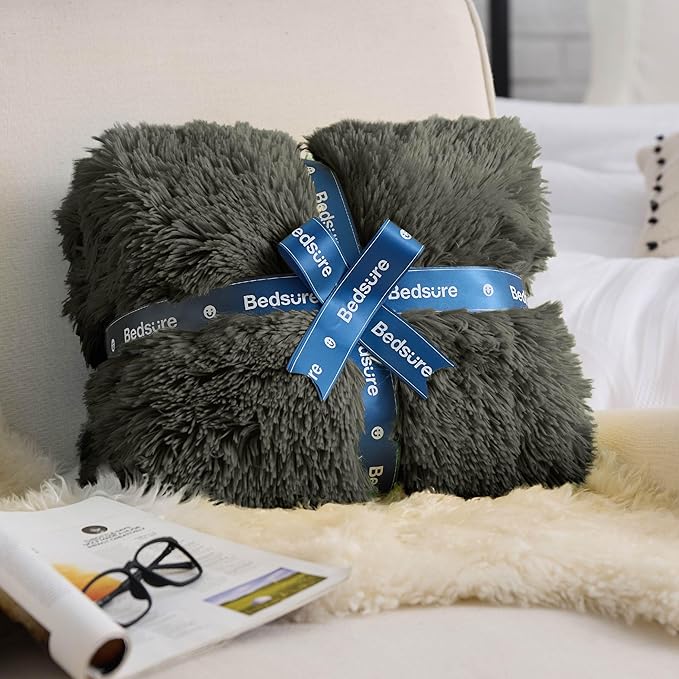 Bedsure GentleSoft Fluffy Olive Green Throw Blanket, Moss Green Decor Cozy Gifts for Women, Men, Soft Fleece Fuzzy Sherpa Plush Warm Thick Faux Fur Throw Blanket for Couch, House, 50x60