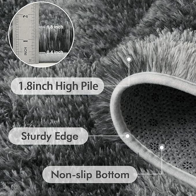 6x9 Ft Large Shag Rugs for Living Room Decor, Tie-Dyed Ultra Soft Fluffy Furry Area Rugs for Bedroom Indoor Floor, Aesthetic Carpet for Kids Home (Grey)