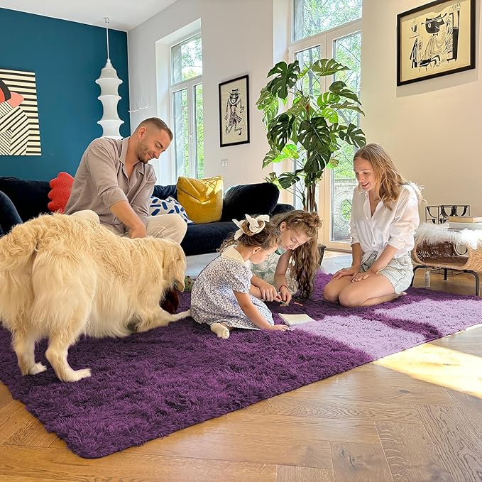 OLANLY 5x8 Machine Washable Large Area Rugs for Living Room, Bedroom, Soft Fluffy Shaggy Bedside Rug, Indoor Floor Carpet for Kids Girls and Boys, Dorms, Nursery, Home Decor Aesthetic, Dark Purple