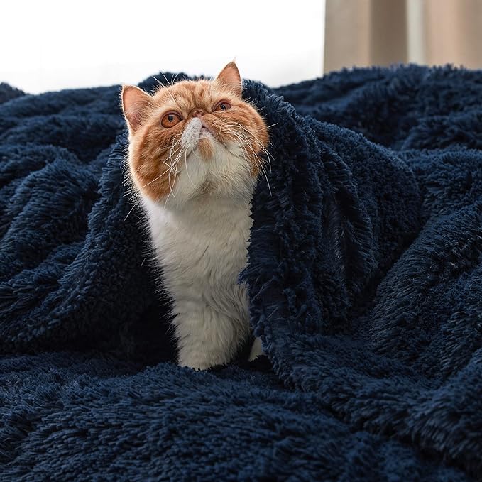 Bedsure GentleSoft Fluffy Navy Blue King Size Blanket for Bed, Thick Soft Sherpa Faux Fur Fleece Bedding Fuzzy Plush Winter Warm Heavy Large King Blanket, Cozy Blue Gifts for Men Women, 108x90