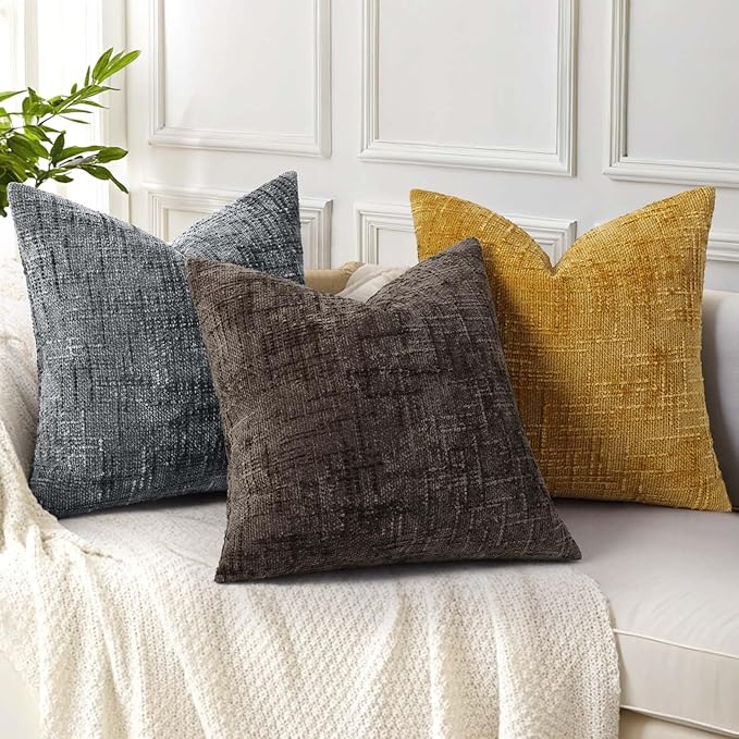 decorUhome Dark Grey Chenille Throw Pillow Covers 18x18 Set of 2 Textured Soft Cozy Slubby Couch Pillow Covers Modern Farmhouse Boho Decorative Pillow Cases for Bed Sofa Living Room