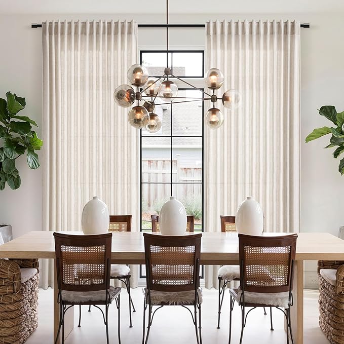Beige Linen Curtain 96 inches Long for Living Room Back Tab Neutral Vintage Country Rustic Farmhouse Curtain Burlap Textured Canvas Cloth Look Linen Drapes 96 inch Length for Dinning Room Bedroom 8 FT