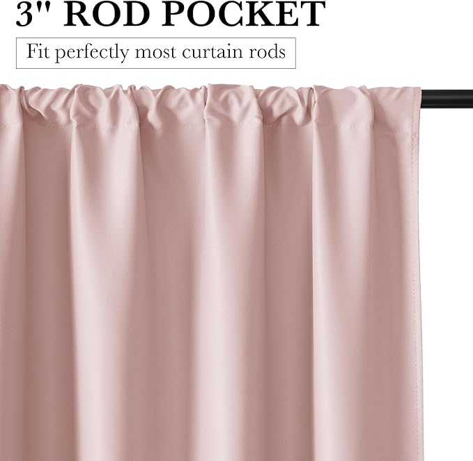 RYB HOME 100% Blackout Short Curtains for Small Window, Thermal Insulated Total Room Darkening Noise Reducing Curtains for Kitchen Bathroom Basement, 34 inches Wide by 45 inches Long, Baby Pink