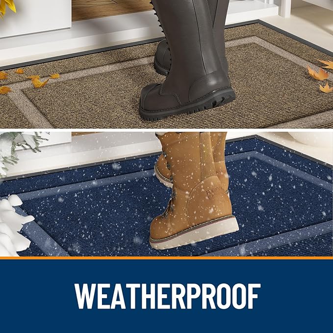 OLANLY Front Door Mat Indoor Outdoor Entrance, Waterproof All-Season, All-Weather Doormat, Sturdy Natural Rubber, Low Profile, Easy Clean Patio Porch Entryway Mat, 35x23, Silver Gray