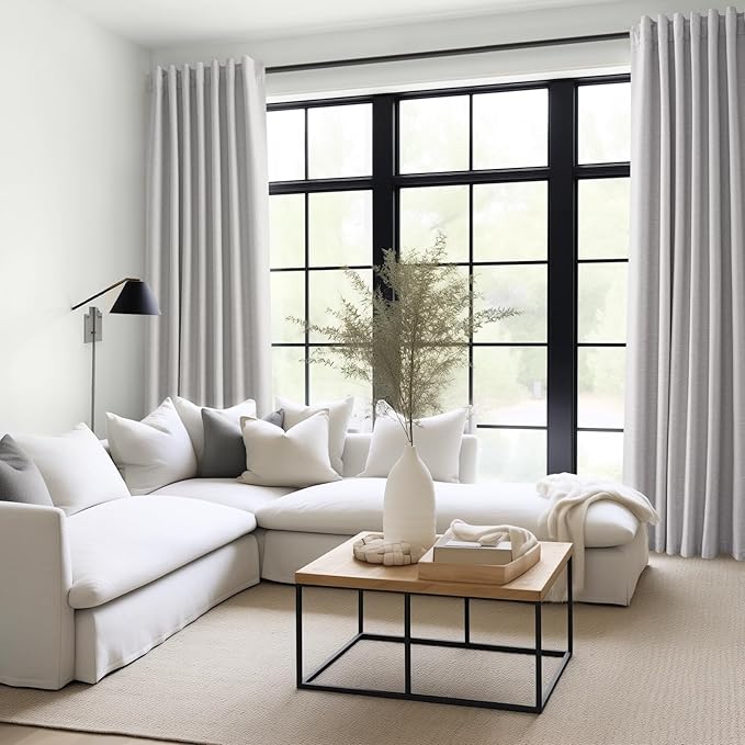 Topfinel 100% Blackout Curtains 72 Inches Long 2 Panels for Bedroom Rich Linen Blend Texture Bay Window Curtains Modern Neutral Drapes for Bedroom Small Window Treatment (W52 x L72) Grey