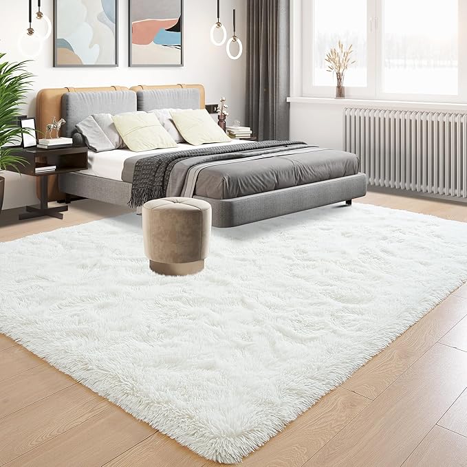Tepook Super Soft Fluffy Rug for Bedroom, Modern Shaggy Fuzzy Kids Rugs for Living Room, Plush Indoor Nursery Home Decor Dorm Carpet with Non-Slip Bottom, Cream White, 3 X 5 Feet