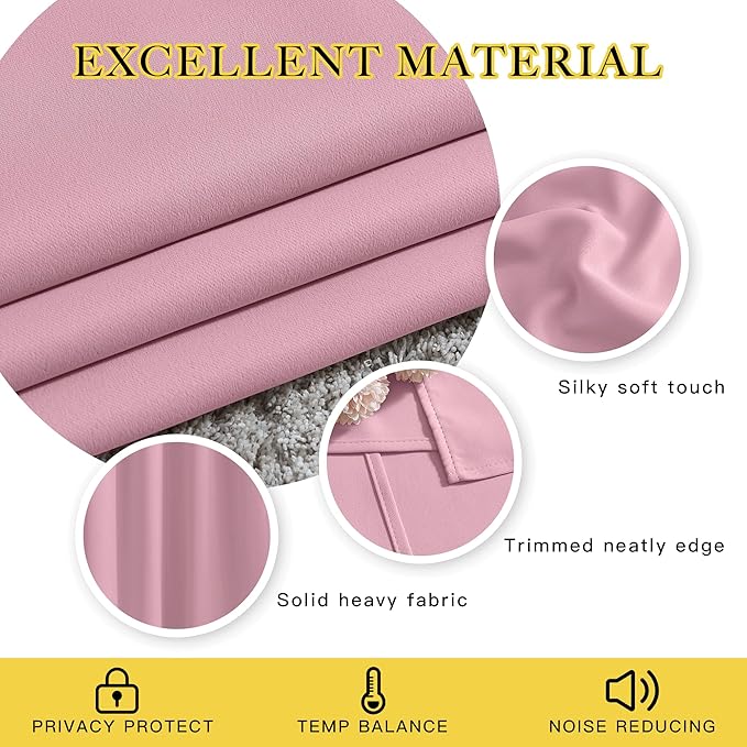 NICETOWN Blackout Curtains Panels for Bedroom - 3 Pass Microfiber Noise Reducing Thermal Insulated Solid Ring Top Blackout Window Drapes (2 Panels, 66 x 72 Inch, Crystal Pink)