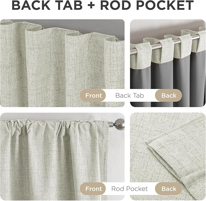 Joydeco Blackout Curtains for Bedroom - 72 Inch Long 100% Light Blocking 2 Panels Light Beige Drapes, Thermal Insulated Room Darkening Curtains, Linen Textured for Living Room, Rod Pocket & Back Tabs