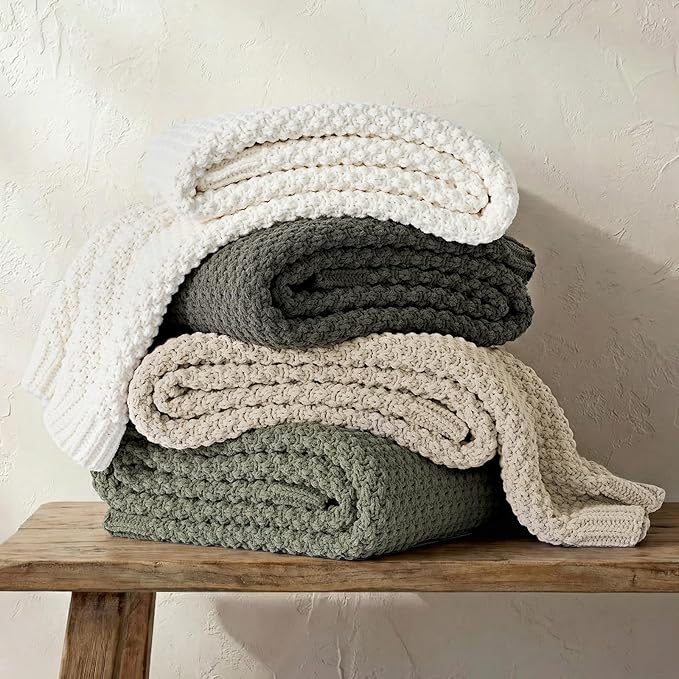 EVERGRACEHOME Chunky Chenille Knit Throw Blanket for Couch, Soft Luxurious Moss Stitch Blankets for Bed, Cozy Decorative Farmhouse Knitted Throws for Sofa, Warm Gray, 50" x 60"