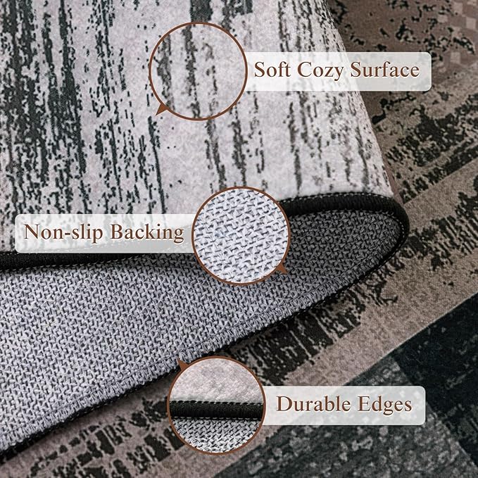 LIANLAM 2x6 Washable Runner Rug for Hallway&Kitchen,Non-Slip Long Carpet with Vintage Checkered Design,Ultra-Thin Low Pile,Stain Resistant Easy Clean Floor Mat for High Traffic Areas(2x6,Chocolate)