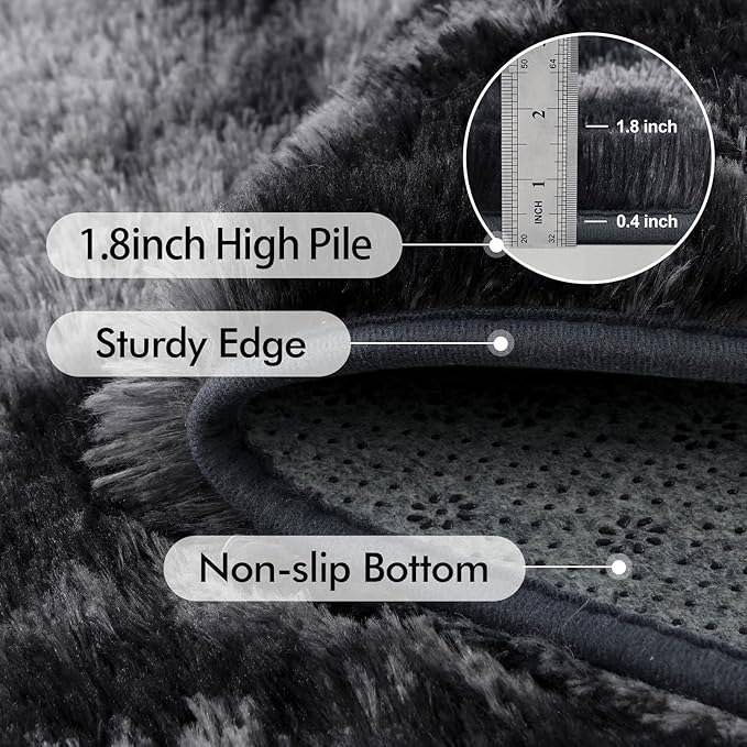 8x10 Ft Extra Large Shag Rugs for Living Room, Tie Dyed Ultra Soft Fluffy Furry Area Rugs for Bedroom Indoor Floor, Aesthetic Carpet for Kids Home Decor (Dark Grey)