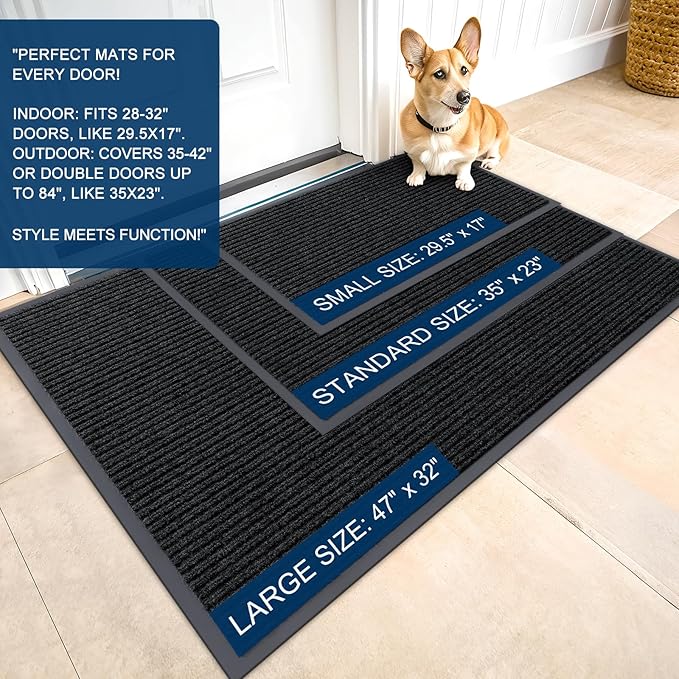 OLANLY Front Door Mat Indoor Outdoor Entrance, Waterproof Heavy Duty Doormat, Fade Resistant, Low Profile, Easy Clean Patio Porch Welcome Floor Mats for Entry, 33x21, Black