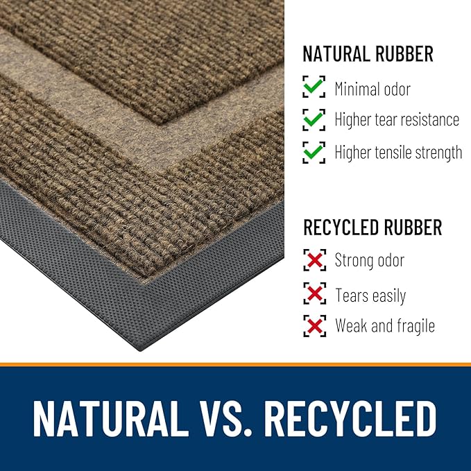 OLANLY Front Door Mat Indoor Outdoor Entrance, Waterproof All-Season, All-Weather Doormat, Sturdy Natural Rubber, Fade Resistant, Low Profile, Easy Clean Patio Porch Entryway Mat, 71x47, Brown